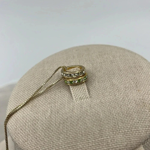 💎 Vintage Italian 18" 925 Silver Gold Necklace - Italy, Double Ring Pendant - Picture 3 of 9